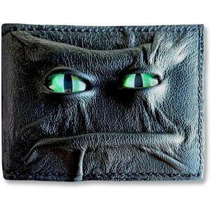 Men's 3D Black Magical Horror Demon Eyes Genuine Leather Handmade Custom Wallet